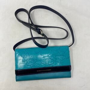 Mario Hernandez Genuine Leather Crossbody Bag Medium Turquoise & Black